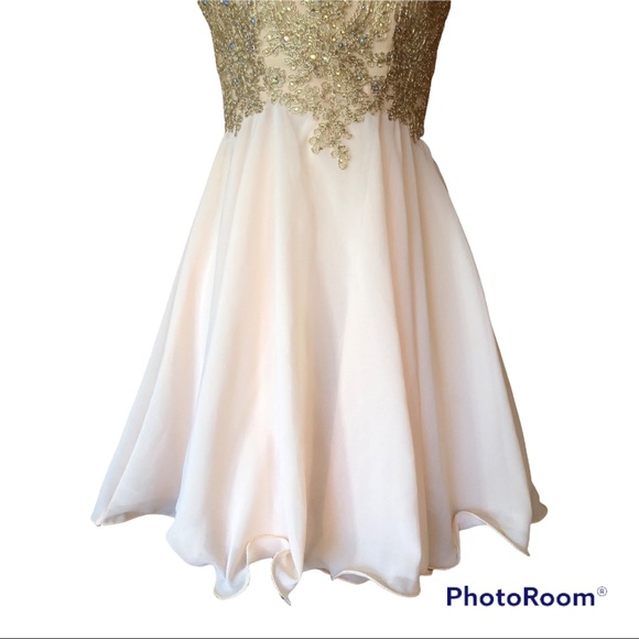 Baby online Dress champagne sweetheart neck lace applique short prom dress Sz S - Picture 4 of 12